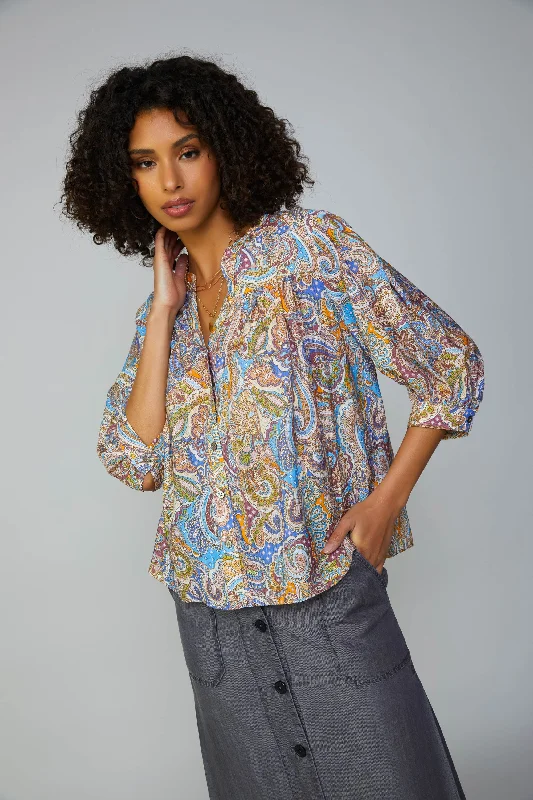 Paisley Motif Button Blouse