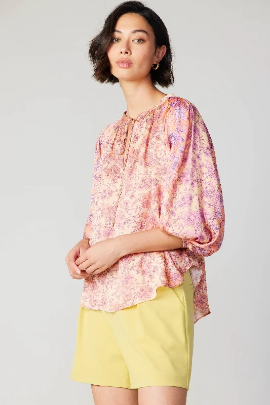 Floral Cuffed Sleeve Blouse