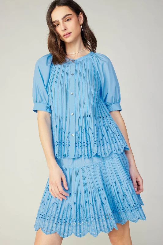 Pleated Eyelet Blouse