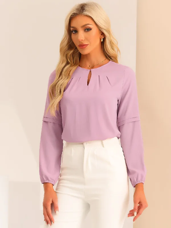 Work Chiffon Long Sleeve Keyhole Neck Elegant Blouse