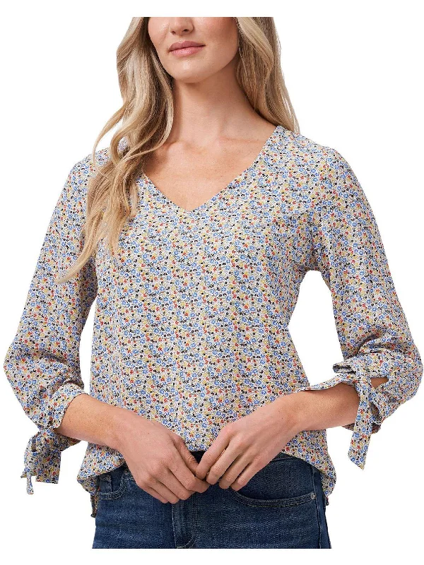 Womens Floral Print V-Neck Blouse