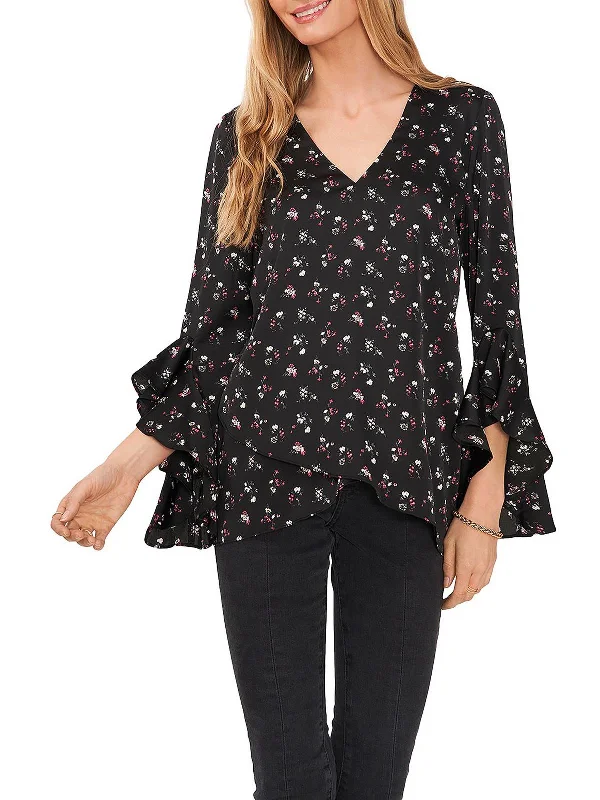 Womens Satin Floral Blouse