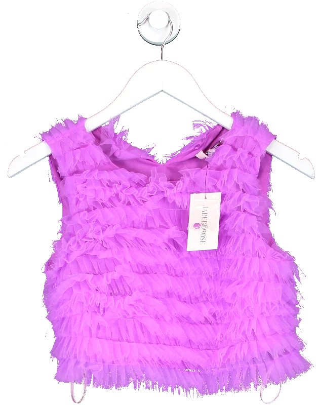 Jaded Rose Purple Sleeveless Ruffle Crop Top In Mesh UK 6