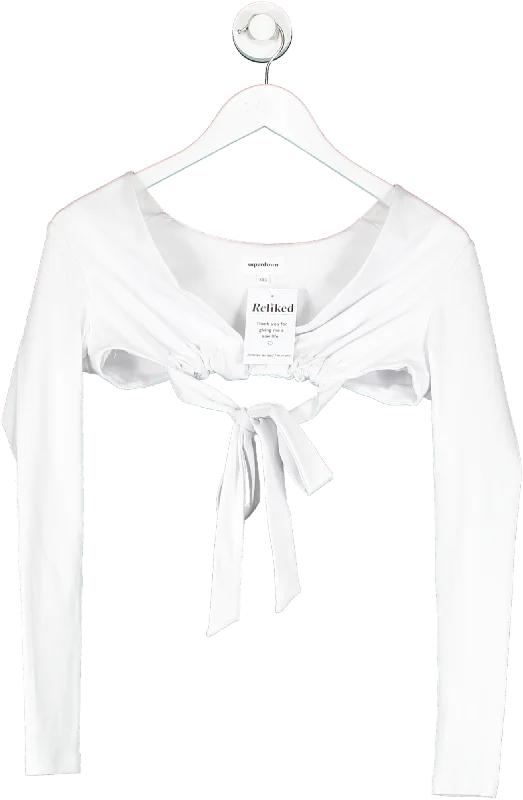 Superdown White Tie Back Crop Top UK XXS