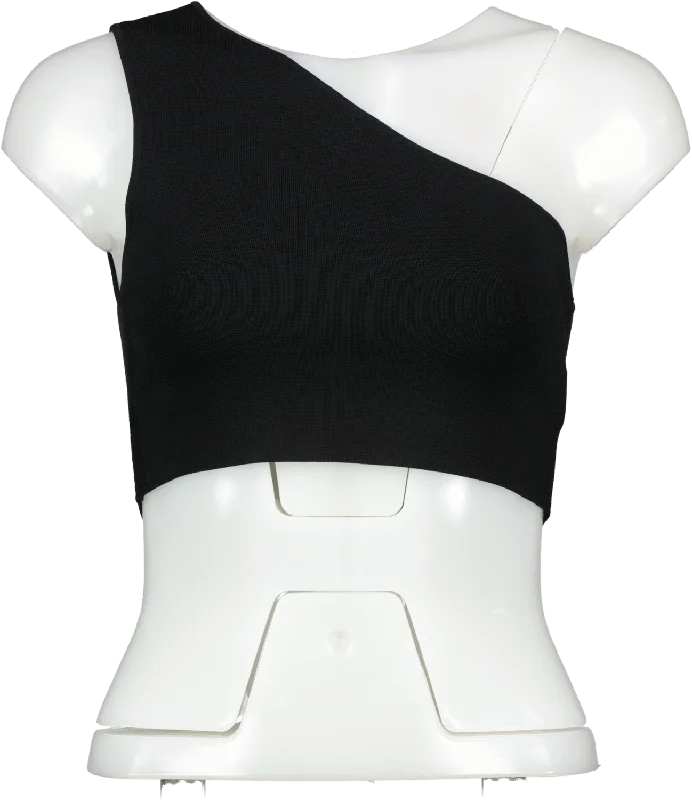 Victoria Beckham Black Vb Body One Shoulder Crop Top UK 8